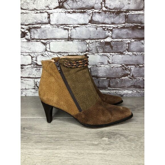 CHIARINI Tan Brown Green Suede Leather Double Sided Zipper Heel Booties Women 40 - Picture 11 of 16